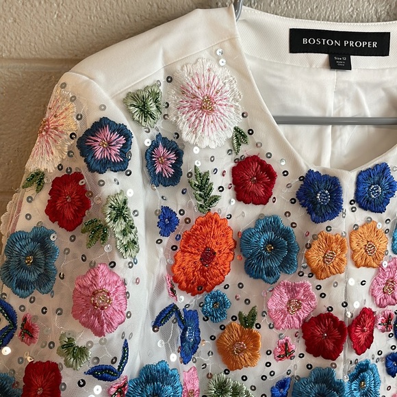 Boston Proper Floral & butterfly sequenced lined jacket size 12 NWT - Picture 2 of 11